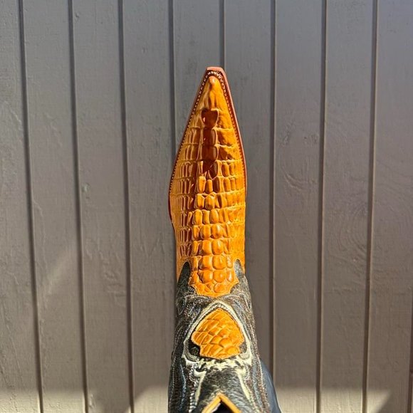Bronco Men #56 Orange Crocodile Tail Design Western Boot with Details